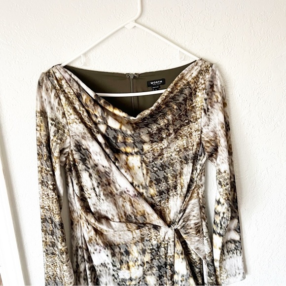 Worth Dress Women's 8 Knot Tie Cowl Long Sleeve Career Houndstooth - Picture 3 of 8